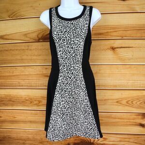 Robbi‎ & Nikki A-Line Dress Womens Sz M Black Cheetah Print Polyester Sleeveless
